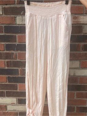 aerie Light Pink Wide-Leg Smocked Waist Pants